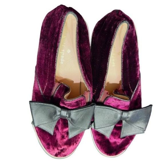 KATE SPADE Shoes Kate Spade Delise Too Bordeaux Velvet Black Nappa Bow Slip On S - Picture 6 of 6